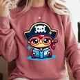 Adorable Book Lover Pirate With Reading Glasses Cute Comfort Colors Sweatshirt Orchid