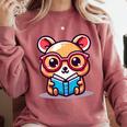Adorable Book Lover Quokka With Reading Glasses Cute Comfort Colors Sweatshirt Orchid