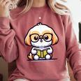 Adorable Book Lover Shih Tzu With Reading Glasses Cute Comfort Colors Sweatshirt Orchid Adorable Book Lover Shih Tzu With Reading Glasses Cute Comfort Colors Sweatshirt Orchid