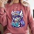 Adorable Book Lover Valkyrie With Reading Glasses Cute Comfort Colors Sweatshirt Orchid