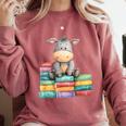 Adorable Donkey With Heart Sitting On Colorful Book Stack Comfort Colors Sweatshirt Orchid Adorable Donkey With Heart Sitting On Colorful Book Stack Comfort Colors Sweatshirt Orchid