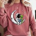 Astronaut Reading Book To Alien Moon Space Astronomy Comfort Colors Sweatshirt Orchid