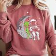 Astronaut Reading Book To Alien Moon Space Women Kids Men Premium Tri-Blend Comfort Colors Sweatshirt Orchid