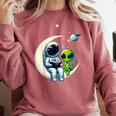 Astronaut Reading Book To Alien Shirt Moon Space Lover Kids Comfort Colors Sweatshirt Orchid
