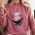 Axolotl Bookworm Reading Book Kawaii Graphic Comfort Colors Sweatshirt Orchid