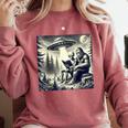 Bigfoot With Alien Reading A Book Bigfoot And UFO Comfort Colors Sweatshirt Orchid