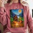 Bigfoot And Alien Reading Books Campfire Halloween Comfort Colors Sweatshirt Orchid