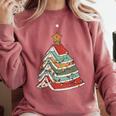 Book Christmas Tree For Librarians Book Lovers Comfort Colors Sweatshirt Orchid