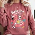 Book Girl Summer Skeleton Reading Books Lovers Beach Comfort Colors Sweatshirt Orchid