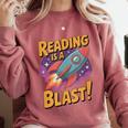 Book Lover Kids And Adults Reading Is a Blast Rocket Ship Comfort Colors Sweatshirt Orchid Book Lover Kids And Adults Reading Is a Blast Rocket Ship Comfort Colors Sweatshirt Orchid