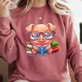 Book Lover Reading Pig Comfort Colors Sweatshirt Orchid Book Lover Reading Pig Comfort Colors Sweatshirt Orchid