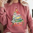 All Booked For Christmas Book Lovers Xmas Tree Lights Comfort Colors Sweatshirt Orchid