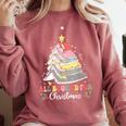 All Booked For Christmas Book Tree Lights Christmas Library Comfort Colors Sweatshirt Orchid