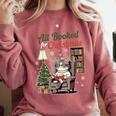 All Booked For Christmas Cute Bookish Cat Lover Comfort Colors Sweatshirt Orchid