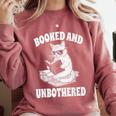 Booked And Unbothered Cat Reading Book Lovers Comfort Colors Sweatshirt Orchid