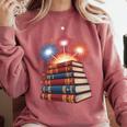Books Fireworks 4th Of July Bookworm Patriotic Reader Comfort Colors Sweatshirt Orchid