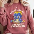 Books Are My Greatest Treasure Kawaii Dragon Reading Books Comfort Colors Sweatshirt Orchid