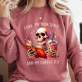 I Like My Books Spicy And My Coffee Icy Skeleton Comfort Colors Sweatshirt Orchid