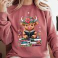 Bookworm Cute Baby Highland Cow Reading Book Comfort Colors Sweatshirt Orchid Bookworm Cute Baby Highland Cow Reading Book Comfort Colors Sweatshirt Orchid