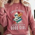 I Buy Her Books Call Her A Good Girl Book Lover Skull Comfort Colors Sweatshirt Orchid I Buy Her Books Call Her A Good Girl Book Lover Skull Comfort Colors Sweatshirt Orchid