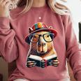 Capybara Bookworm Rodent Reading a Book Comfort Colors Sweatshirt Orchid