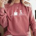 Cat Book Coffee Lover Heartbeat Cat Lover Book Lover Comfort Colors Sweatshirt Orchid