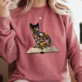 Cat Book Flowers Comfort Colors Sweatshirt Orchid