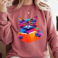 Cat Book Shirt Colorful Cat Reading Book Comfort Colors Sweatshirt Orchid