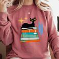 Cat And Books Retro Midcentury Mid Century Aesthetic Comfort Colors Sweatshirt Orchid