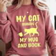 My Cat Guards My Mug And Book Humor Cats Premium Tri-Blend Comfort Colors Sweatshirt Orchid