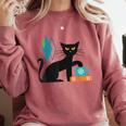 Cat Midcentury With Book And Coffee Atomic Age Mid Century Comfort Colors Sweatshirt Orchid Cat Midcentury With Book And Coffee Atomic Age Mid Century Comfort Colors Sweatshirt Orchid