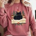 Cat On Open Book Mushrooms Ferns Dark Academia Comfort Colors Sweatshirt Orchid