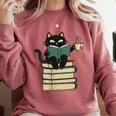 Cat Reading Book Comfort Colors Sweatshirt Orchid