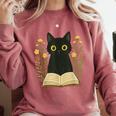 Cat Reading Book Flowers Comfort Colors Sweatshirt Orchid