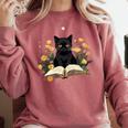 Cat Shirts For Women Book Lover Shirt Cute Cat And Book Premium Tri-Blend Comfort Colors Sweatshirt Orchid