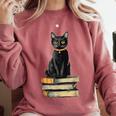 Cat Sitting On Books Comfort Colors Sweatshirt Orchid