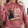 Cats And Books Book & Cat Lover Easily Distracted By Comfort Colors Sweatshirt Orchid