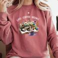 Cats Coffee Books Comfort Colors Sweatshirt Orchid