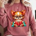 Chihuahua Reading a Book Dog Comfort Colors Sweatshirt Orchid