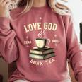 Christian Bookworm Love God Read Books Drink Tea Comfort Colors Sweatshirt Orchid