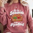 Christmas Book Lover Gingerbread Library Reading Bookaholic Comfort Colors Sweatshirt Orchid