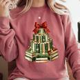 Christmas Book Tree Coquette Bow Xmas Reading Librarian Girl Comfort Colors Sweatshirt Orchid