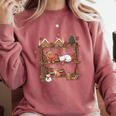 Christmas Cats Bookshelf Gingerbread Comfort Colors Sweatshirt Orchid