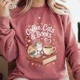 Coffee Cats & Books Cute Cat Book Lover Reading Comfort Colors Sweatshirt Orchid Coffee Cats & Books Cute Cat Book Lover Reading Comfort Colors Sweatshirt Orchid