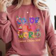 Color Our World Summer Reading 2025 Boho Wildflower Book Comfort Colors Sweatshirt Orchid
