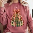 Coquette Christmas Book Tree Xmas Lights Librarian Teacher Comfort Colors Sweatshirt Orchid