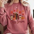 Cozy Season Autumn Leaves Books Pumpkins Fall Halloween Comfort Colors Sweatshirt Orchid