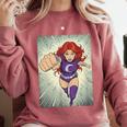 The Crimson Crescent 90s Retro Comic Book Superheroine Art Comfort Colors Sweatshirt Orchid The Crimson Crescent 90s Retro Comic Book Superheroine Art Comfort Colors Sweatshirt Orchid
