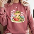 Crocodile Reading Book Watercolor Flowers Kids Comfort Colors Sweatshirt Orchid