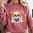 Cute 100th Day Of School 100 Days Dog Reading Book Rainbow Comfort Colors Sweatshirt Orchid